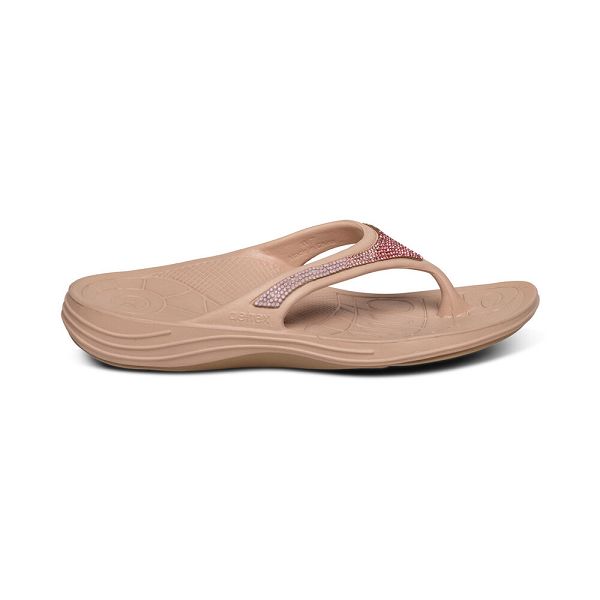 Aetrex Women's Fiji Orthotic Flip Flops Pink Sandals UK 0092-743